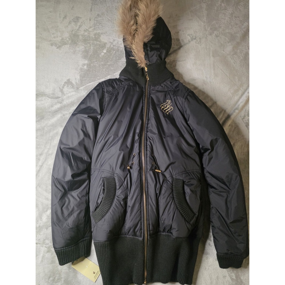 Y2K Rocawear Women's Faux Fur Hooded Black Puffer Jacket Size Medium